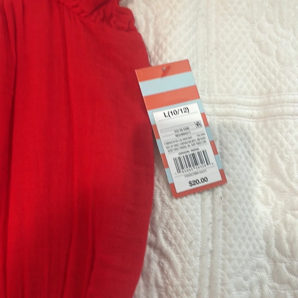 Cat and Jack NWT red cotton girls romper size L 10-12. Bright red- elastic waist - Picture 2 of 4